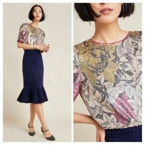 Anthropologie Marie Floral Sequin Top